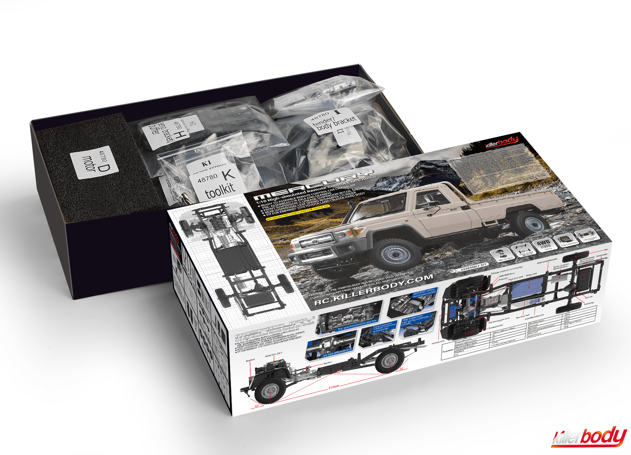 Killerbody Mercury Chassis Kit (Pre- assembled F/R axle and Killerbody Mercury Chassis Kit (Pre- assembled F/R axle and