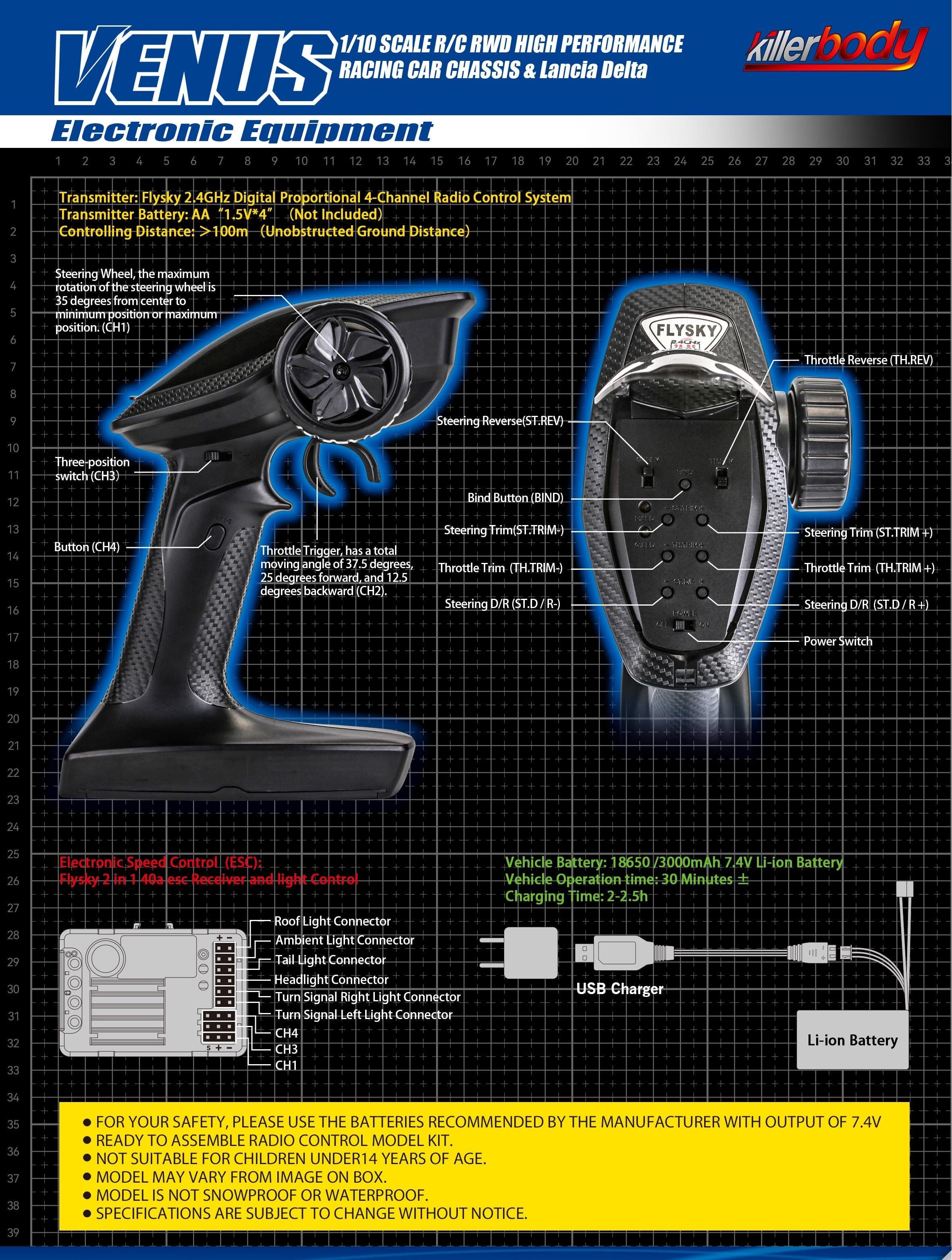 Killerbody 1/10 SCALE R/C RWD HIGH PERFORMANCE RACING CAR CHASSIS & La