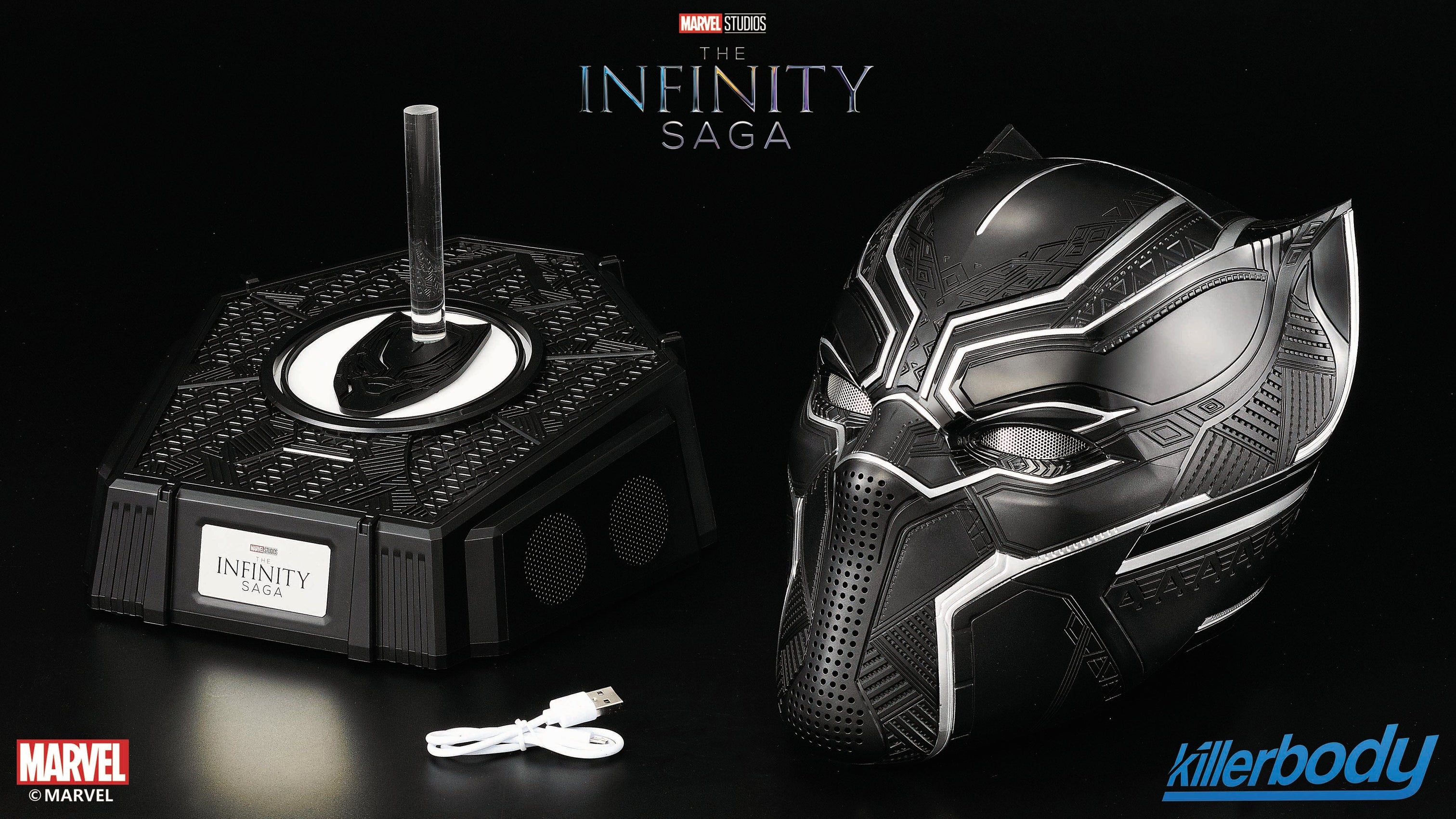 1:1 Collectible Wearable Black Panther Helmet w/Eye Lights Touch Control  System Wearable Black Panther Helmet w/Bluetooth Speaker